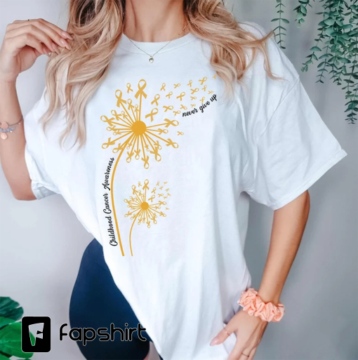 Comfort Color Dandelion Childhood Cancer Awareness Month Shirt, In September We Wear Gold Shirt, Dandelion Gold Ribbon Support