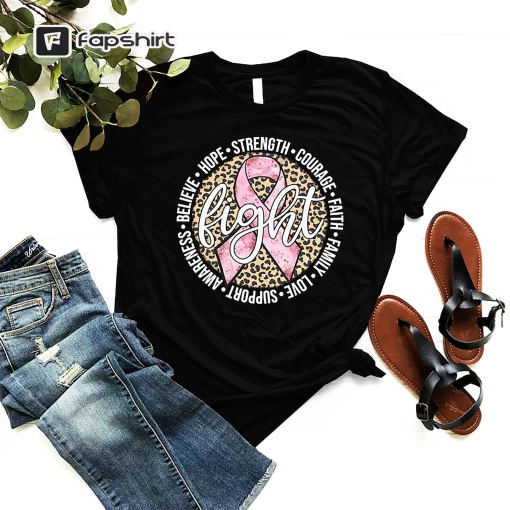 Fight Breast Cancer Shirt, Pink Cancer Ribbon Shirt, Leopard Breast Cancer Tee, Cancer Support Shirt, Breast Cancer Awareness Tee