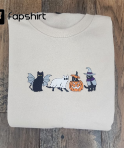 Ghost Cats Halloween Embroidery Sweatshirt, Halloween Ghost…