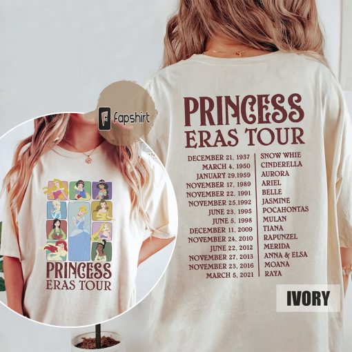 Princess Eras Tour Double-Sided T-Shirt, Disney Princess Shirt, Disney Princess Characters Shirt, Disney Girl Trip Shirt, Disney World Shirt