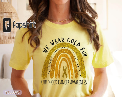 We Wear Gold For Childhood Cancer Awareness Shirt, Kids Cancer Support Shirt, Gold Ribbon Shirt, Childhood Cancer Awareness Month Tee Shirt