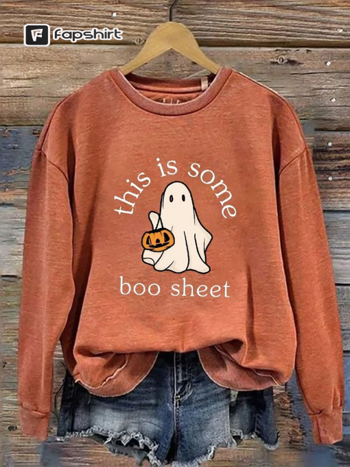 Women’s Halloween This Is Some Boo Sheet Floral Round Sweatshirt, Halloween Ghost Tshirt,Spooky Season,Spooky Vibes Shirt,Spooky Boo Shirts