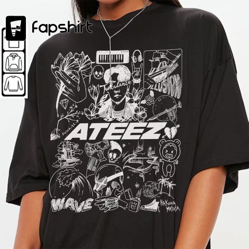 ATEEZ Kpop Doodle Art Shirt, Vintage ATEEZ Merch Tee Album Lyric Art Tattoo Design Sweatshirt, Retro ATEEZ Tour 2023