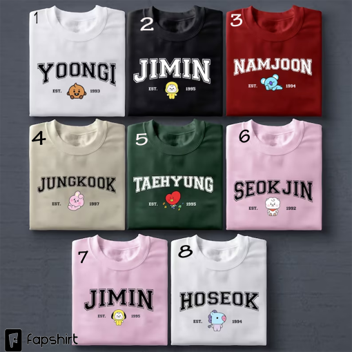 BTS Members Sweatshirt/bts merch/bts group kpop shirt/Army gifts/Permission to dance/Bt21 shirt/BTS Jin,Suga,JHope,RM,Jimin,V,Jungkook shirt