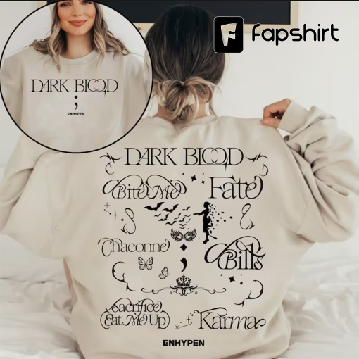 Dark Blood Enhypen Tracklist Sweatshirt, Bite Me, Chaconne, Fate, Sacrifice, Karma, Bills, Enhypen Niki, Jake, Sunoo, Heeseung, Jungwon, Jay