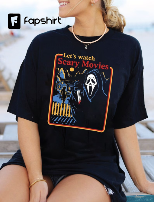 Let’s Watch Scary Movies Crewneck Sweatshirt, Scream Vintage Halloween , Scream T-shirt, Scream Movie T shirt Gift for Men Women Unisex