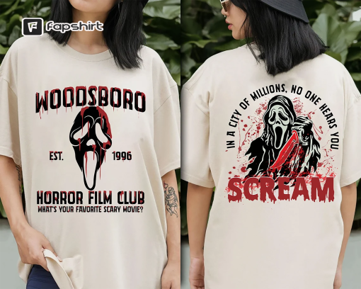 Scream Vintage Halloween Shirt, Woodsboro Horror Film Club Shirt, Ghost face Shirt, Halloween Shirt, Horror Movie Tee, Scream-Ghost