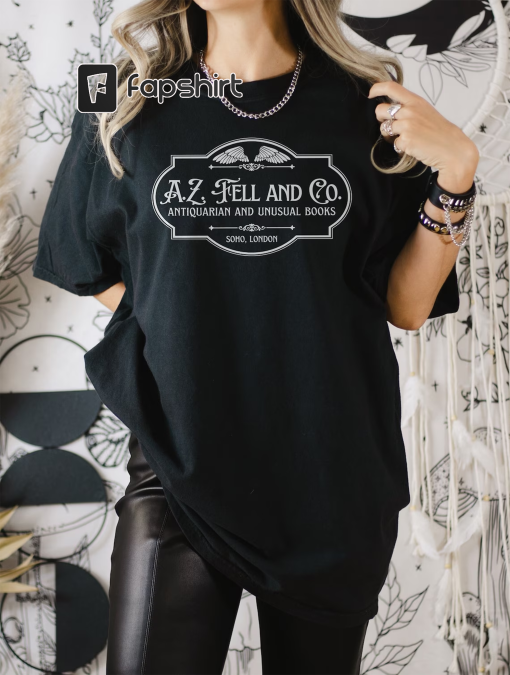 Good Omens A.Z. Fell and Co Antiquarian and Unusual Books Crewneck Shirt White Logo, Aziraphale Crowley Ineffable Husbands Oversized Tshirt