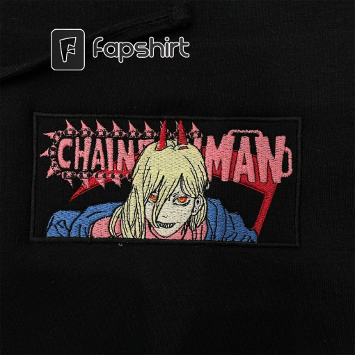 Anime embroidered hoodie Power, Denki embroidered crewneck