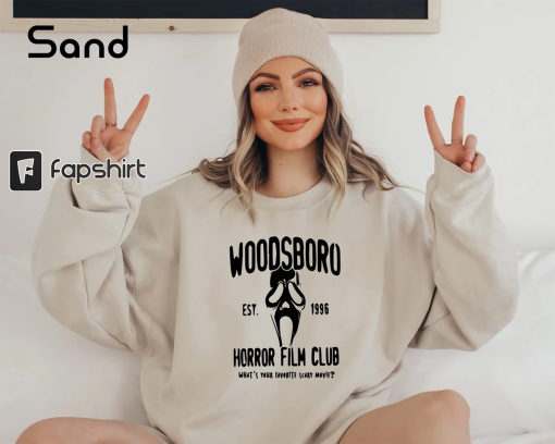 Woodsboro Horror Film Club Sweatshirt, Halloween Shirt, Scary Halloween Sweatshirt, Horror Movie Fan Gift, Ghostface Shirt,Halloween Sweater