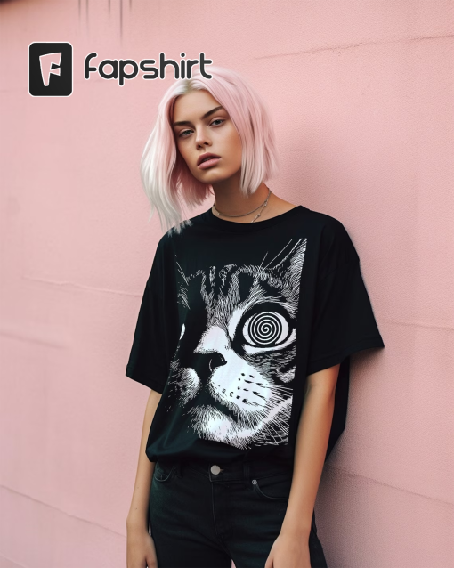 Psychedelic Cat T-Shirt | Trippy Shirt | Gothic Alt Clothing | Dark Aesthetic Fashion | Crust Punk Grunge