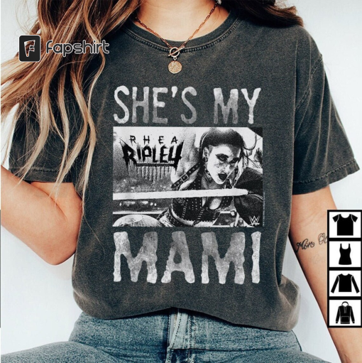 WWE WrestleMania Rhea Ripley She’s My Mami Black & White T-Shirt, Trendy Shirt