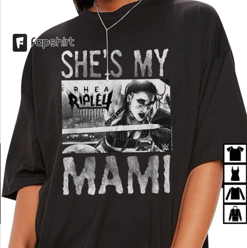 WWE WrestleMania Rhea Ripley She’s My Mami Black & White T-Shirt, Trendy Shirt