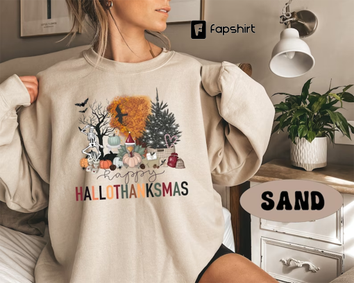 HalloThankMas Sweatshirt, Funny Halloween Thankgiving Christmas Sweater, Happy HalloThankMas Shirt, Holiday Sweatshirts, Fall Y’all Shirt