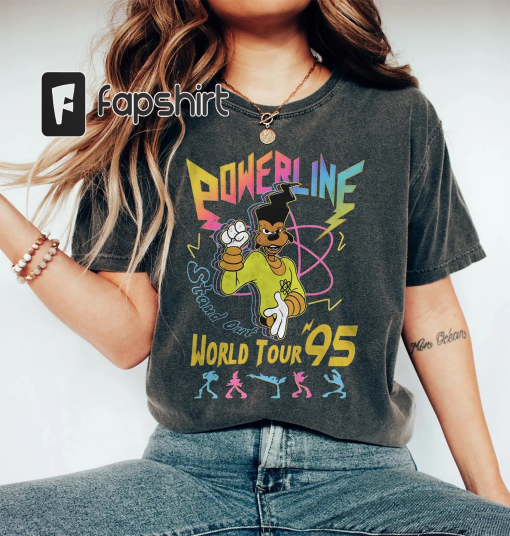 Retro Disney A Goofy Movie Powerline World Tour 95′ Comfort Colors Shirt, Vintage Goofy Movie Powerline Shirt, Disneyland Family Trip Shirt