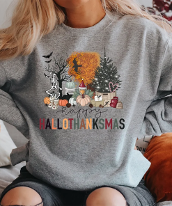 HalloThankMas Sweatshirt, Funny Halloween Thankgiving Christmas Sweater,…