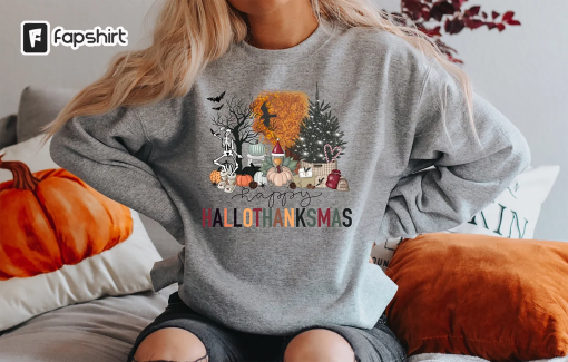 HalloThankMas Sweatshirt, Funny Halloween Thankgiving Christmas Sweater, Happy HalloThankMas Shirt, Holiday Sweatshirts, Fall Y’all Shirt