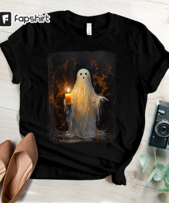 Halloween Shirt, Cute Ghost Holding Candle Shirt,…