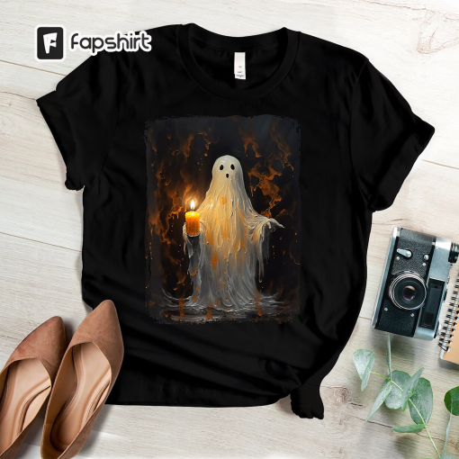 Halloween Shirt, Cute Ghost Holding Candle Shirt, Funny Halloween Tee, Scary Halloween Costumes, Pumpkin Halloween Shirts, Halloween Gift