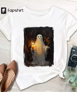 Halloween Shirt, Cute Ghost Holding Candle Shirt,…