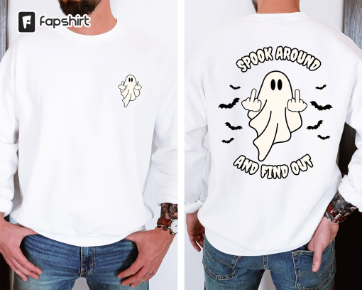 Spook Around and Find Out Sweatshirt, Spooky Season Sweatshirt, Halloween Hoodie, Ghost Sweatshirt, Middle Finger Sweater, Bats Sweatshirt