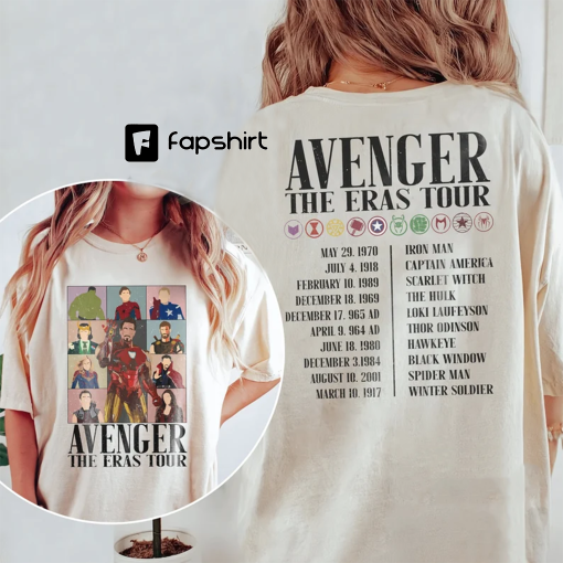 Two-Sided Avengers Eras Tour Shirt, Marvel Avengers Shirt, Marvel Superhero Shirt, Avenger Assember Shirt, Marvel Fan Gift, Marvel Shirt