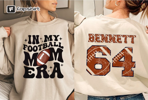 In my Football Mom era shirt with custom kid number, Mom Football Sweatshirt, Football Mama Shirt, Game day personalized Football Hoodie