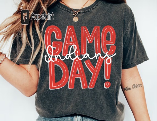 Game Day Indians Red and Black, Comfort Colors Pepper, Indians School Spirit Shirt, Indians Team Pride Shirt, Unisex Fit Shirt Indians Tee