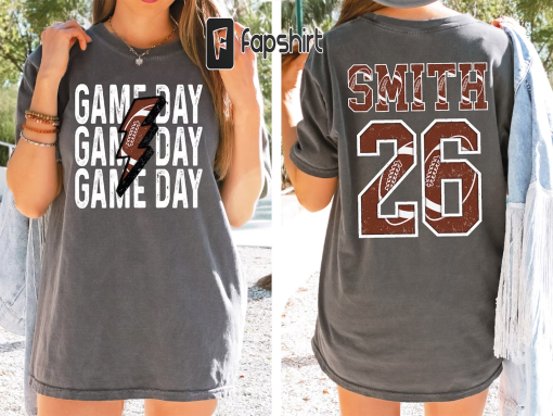 Personalized Football Mom Shirt, Custom Game Day Mom Football Tee, Child Name & Number Football Game Season Shirt, Gameday Sports Mama Tee