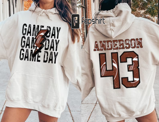 Personalized Football Mom Sweatshirt, Custom Game Day Football Tee, Child Name & Number Football Game Season Shirt, Gameday Sports Mama Tee