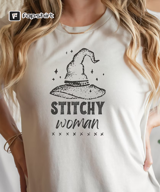 Stitchy Woman Cross stitch shirt, Witch Halloween shirt, crafting shirt, Cross stitch gift, Cute T-shirt for friend, Cute Fall shirt