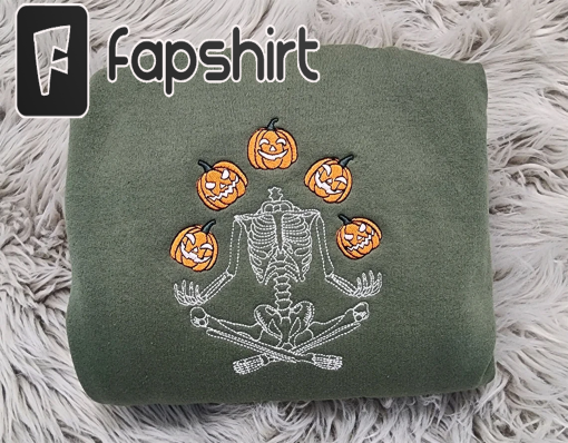 Skeleton Throwing Pumpkin Embroidered Sweatshirt or Hooded Sweatshirt