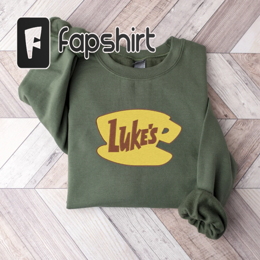 Embroidered Retro Luke’s Diner Sweatshirt And Hoodie, Luke’s Diner Shirt, Stars Hollows Sweatshirt, Tv Show Gifts