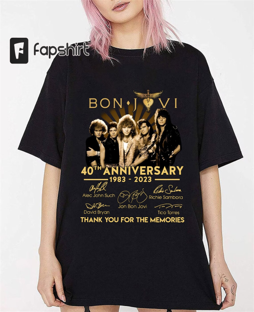 Bon Jovi 40th Anniversary 1983-2023 Thank Memories All Size Shirt,Bon Jovi Shirt Fan Gifts, Bon Jovi Band Shirt