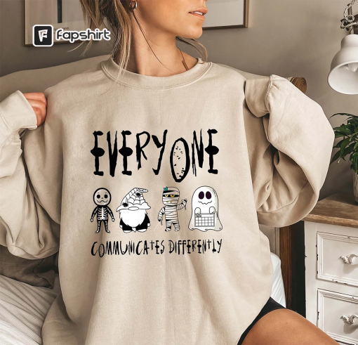 Everyone Communicates Differently Shirt, Slp Halloween Shirt, Halloween Sped Teacher Tee, Inclusion Holiday Shirt, Aac Slp Halloween Shirt