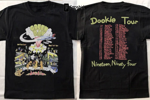 Green Day Dookie Tour 1994 Vintage Style Mens Graphic Metal & Rock Band Tees Family Birthday Gift Music Black T-shirt Retro Streetwear Merch