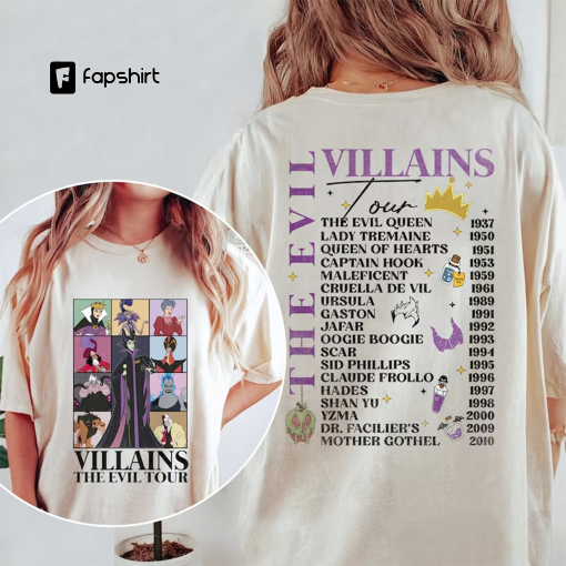 Two-sided Vintage Disney Villains Evil Tour Shirt, Disney Villains Characters Concert Music Shirt, Disney Evil Friends 2023 Matching Shirt