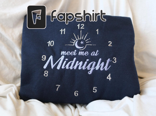 Meet Me At Midnight Comfort Colors Crewneck Tshirt, Swiftie Fangirl Tee, New Taylor Midnights Tshirt, Midnights Stars and Moon embroidered crewneck