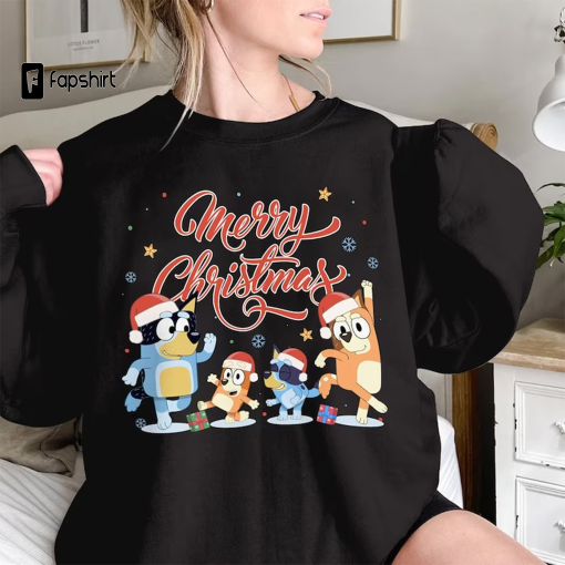 Bluey Family Merry Christmas Sweatshirt | Blue Dog Christmas Shirt | Bluey Christmas T-Shirt | Bluey Christmas Tee | Family Bluey Xmas Shirt