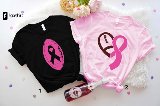 American Football Support T-Shirt, Breast Cancer Awareness Shirt, Breast Cancer Survivor, Never Give Up Ribbon Gift, Women Sports Lover Tee