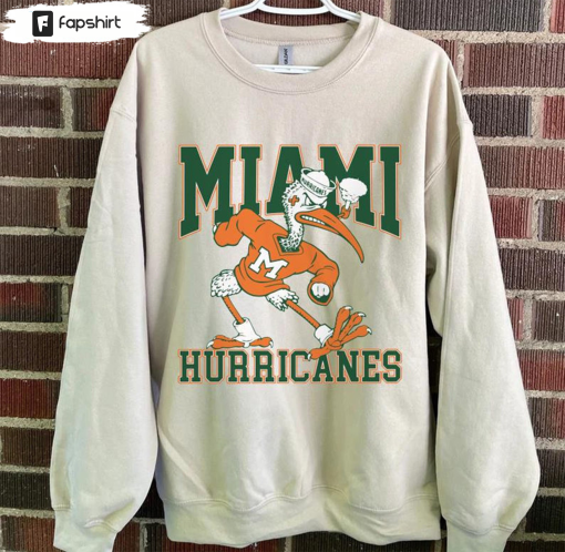 Vintage 90s University Of Miami Hurricanes Embroidered Crewneck Sweatshirt Sportswear