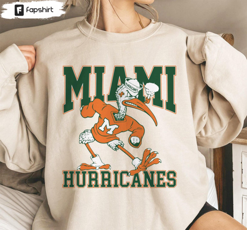 Vintage 90s University Of Miami Hurricanes Embroidered Crewneck Sweatshirt Sportswear