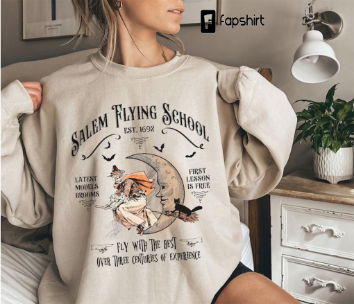 Salem Flying School Est.1962 Shirt , Halloween Sweatshirt, Halloween Witch Sweatshirt , Girls Trip Salem Massachusetts