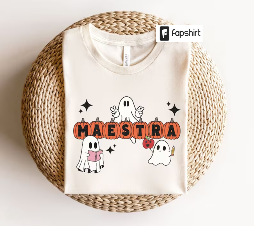 Maestra Halloween Shirt, Halloween Maestra Shirt, Halloween Spanish Teacher Shirt, Spooky Maestra Tee Bilingual Teacher Pumpkin Ghost Tshirt