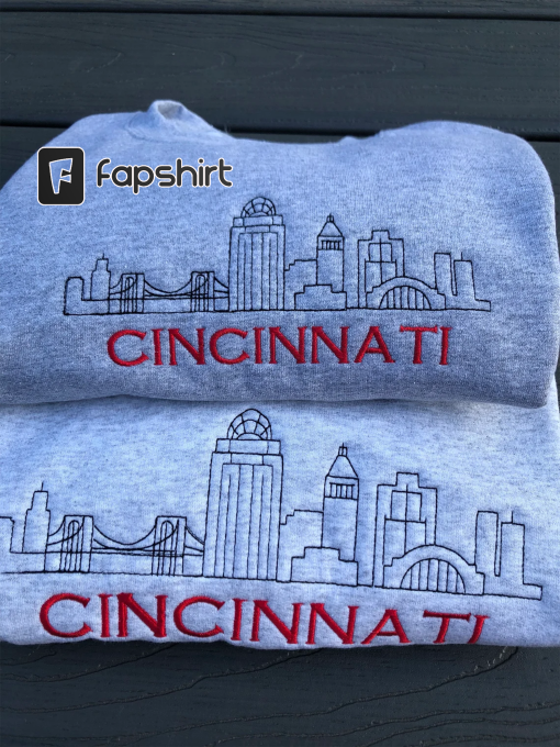 Cincinnati city skyline embroidered Sweater Unisex Gifts bengals who dey Custom Unique gifts Soft Crewneck trendy minimalist cozy sweatshirt