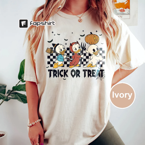 Vintage Huey Dewey Louie Halloween Shirt, Trick Or Treat Shirt, Kids Disney Gift, Woman Halloween Shirts, Cute Halloween Boo Shirt