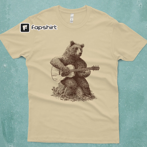 Bear T-Shirt Gift – Bear Playing Guitar Shirt – Men’s Bear Shirt – Men’s Graphic Tee Bear Guitar Bear Gifts Music Gift