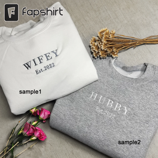 personalised matching his and hers sweatshirts, wifey hubby bride groom, wedding, anniversary couple gifts embroidered sweatshirt hoodie