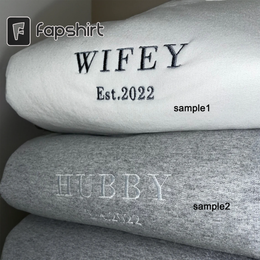 personalised matching his and hers sweatshirts, wifey hubby bride groom, wedding, anniversary couple gifts embroidered sweatshirt hoodie