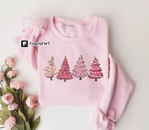 Pink Tree Christmas Sweater, Christmas Sweater, Christmas Crewneck, Christmas Tree Sweatshirt, Holiday Sweaters for Women, Winter Sweatshirt